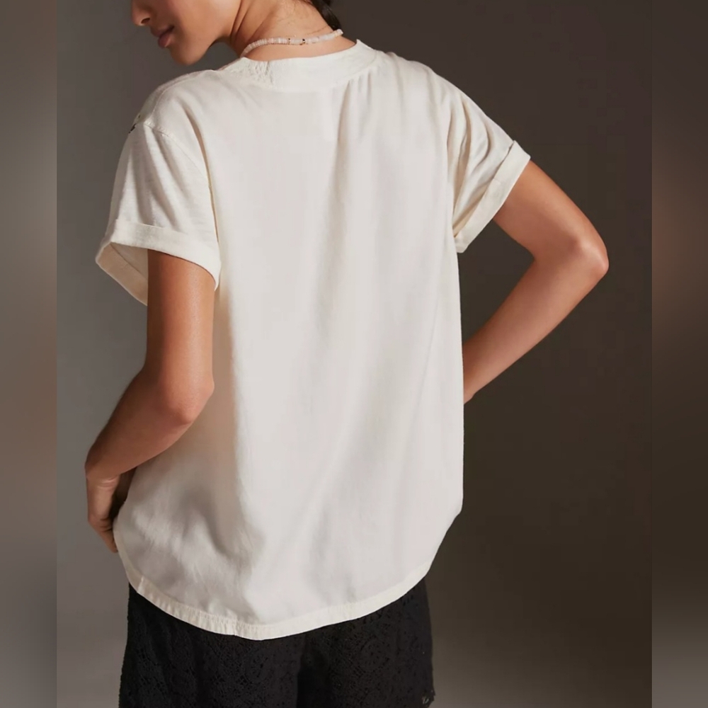 Daily Practice by Anthropologie V-Neck Short Sleeve Cream and Black Top - Picture 3 of 5